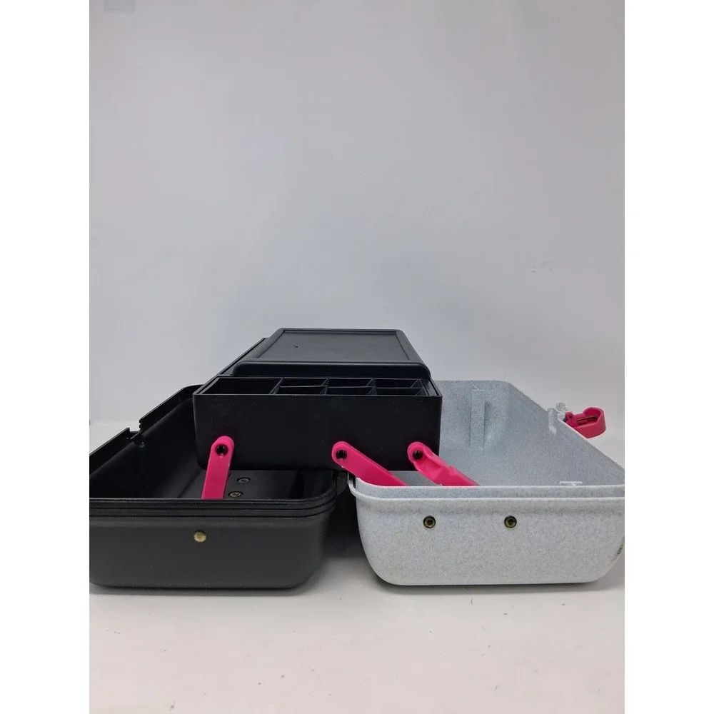 Caboodles Cosmetic Organizer Black Grey Pink Speckled Makeup Case with Mirror. X
